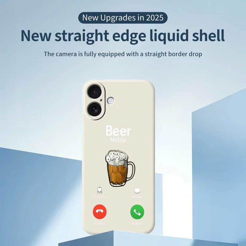 For iPhone 17 Case Beer Pattern Printing Straight Edge TPU Phone Back Cover - Beige