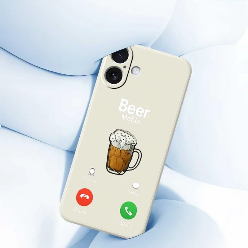 For iPhone 17 Case Beer Pattern Printing Straight Edge TPU Phone Back Cover - Beige