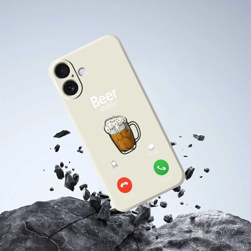 For iPhone 17 Case Beer Pattern Printing Straight Edge TPU Phone Back Cover - Beige