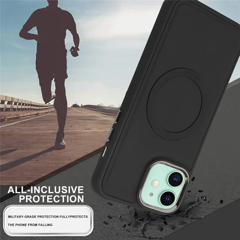 TPU + PU Leather Phone Case For iPhone 11 6.1 inch, Electroplating Skin-touch Liquid Silicone Texture Back Cover Compatible with MagSafe - Red