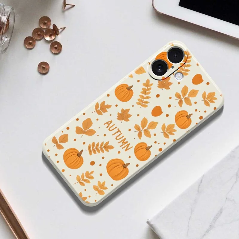 For iPhone 17 Case Autumn Theme Pattern Printing Straight Edge TPU Phone Back Cover - Beige