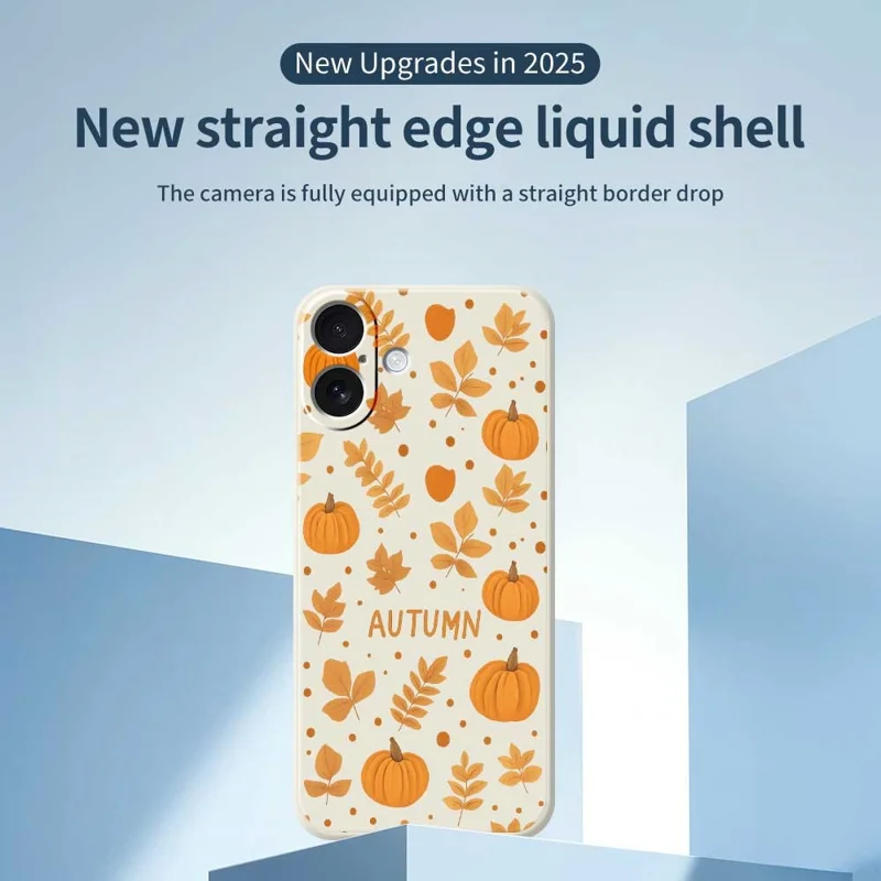 For iPhone 17 Case Autumn Theme Pattern Printing Straight Edge TPU Phone Back Cover - Beige