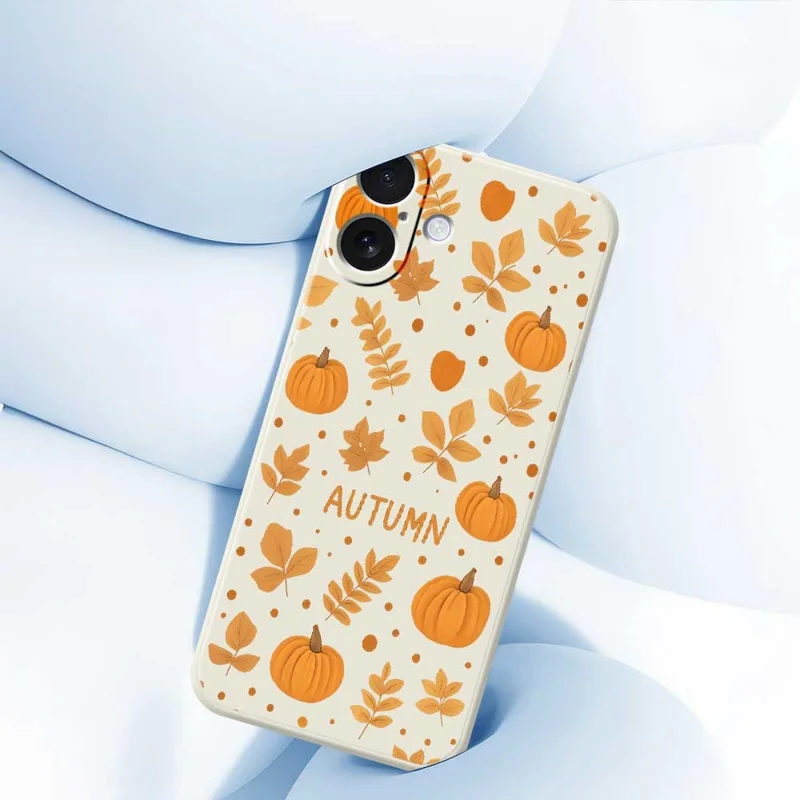 For iPhone 17 Case Autumn Theme Pattern Printing Straight Edge TPU Phone Back Cover - Beige
