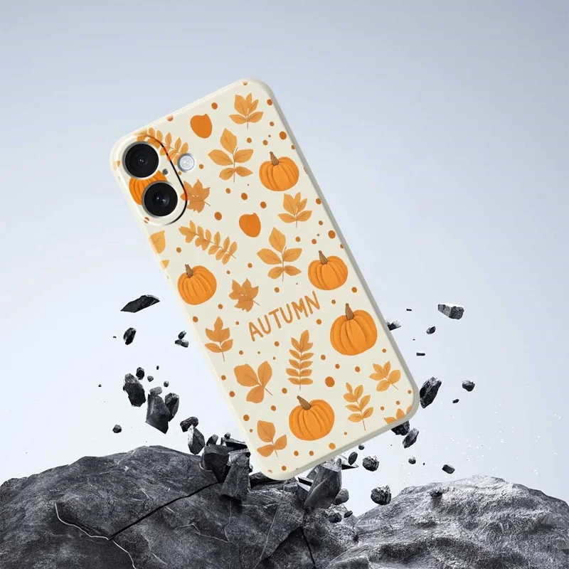For iPhone 17 Case Autumn Theme Pattern Printing Straight Edge TPU Phone Back Cover - Beige