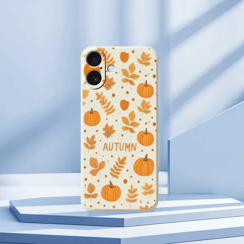 For iPhone 17 Case Autumn Theme Pattern Printing Straight Edge TPU Phone Back Cover - Beige