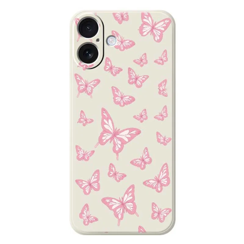 For iPhone 17 Case Pink Butterflies Pattern Printing Straight Edge TPU Phone Back Cover - Beige