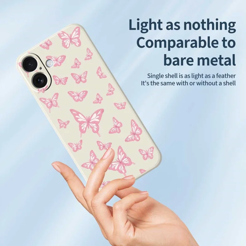 For iPhone 17 Case Pink Butterflies Pattern Printing Straight Edge TPU Phone Back Cover - Beige