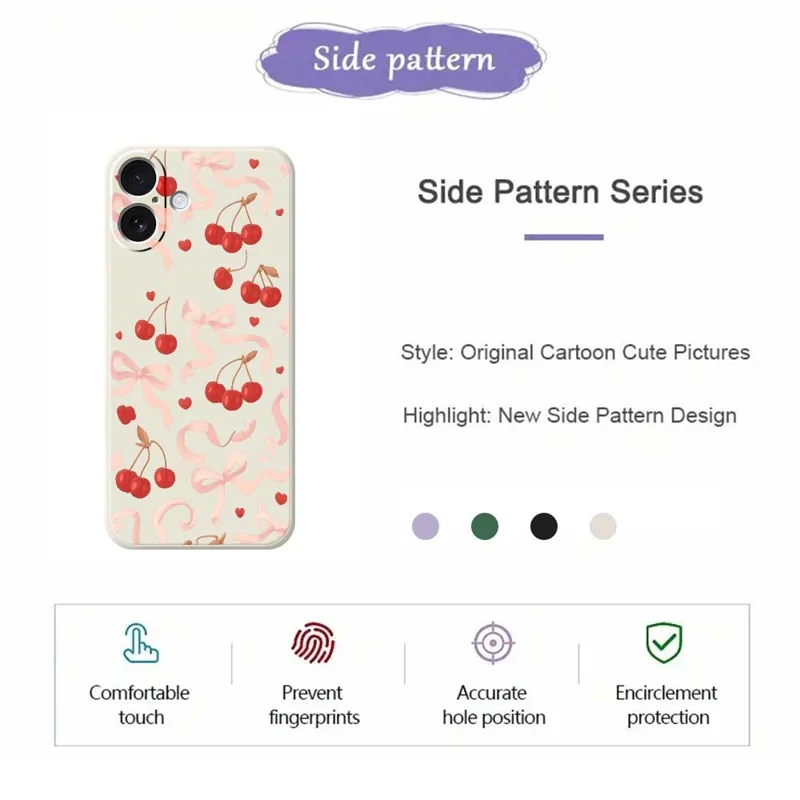 For iPhone 17 Case Big Bow Cherry Pattern Printing Straight Edge TPU Phone Back Cover - Beige