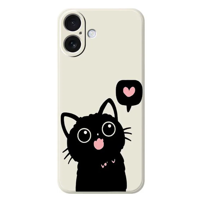 For iPhone 17 Case Love Black Cat Pattern Printing Straight Edge TPU Phone Back Cover - Beige