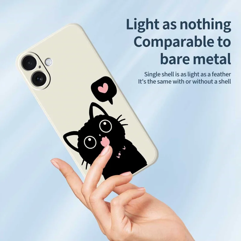 For iPhone 17 Case Love Black Cat Pattern Printing Straight Edge TPU Phone Back Cover - Beige