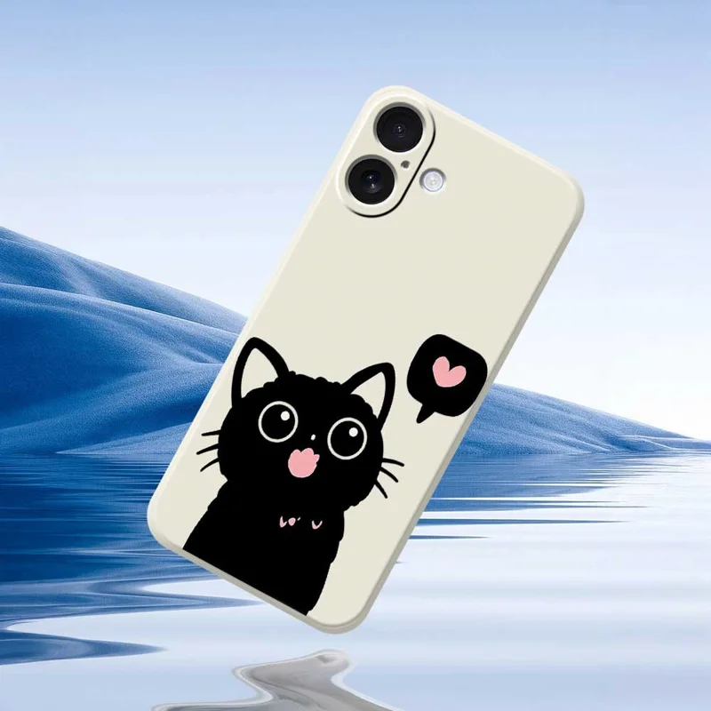 For iPhone 17 Case Love Black Cat Pattern Printing Straight Edge TPU Phone Back Cover - Beige
