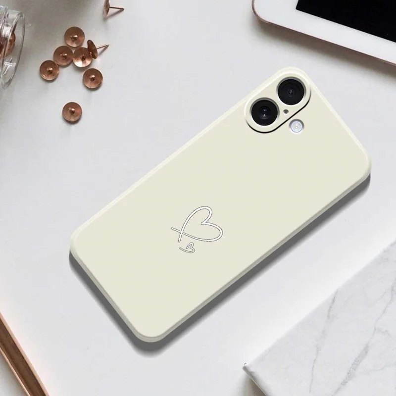 For iPhone 17 Case White Love Pattern Printing Straight Edge TPU Phone Back Cover - Beige
