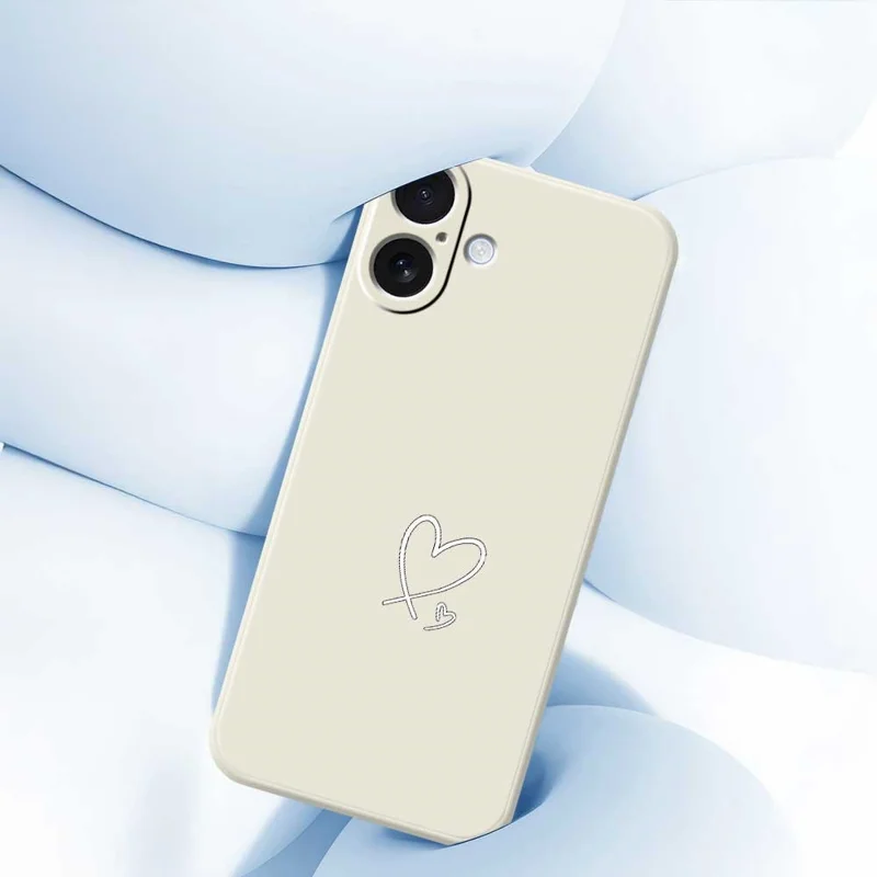 For iPhone 17 Case White Love Pattern Printing Straight Edge TPU Phone Back Cover - Beige