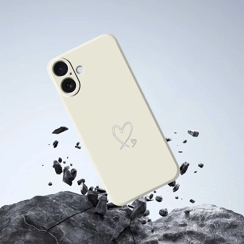 For iPhone 17 Case White Love Pattern Printing Straight Edge TPU Phone Back Cover - Beige