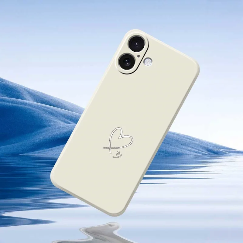 For iPhone 17 Case White Love Pattern Printing Straight Edge TPU Phone Back Cover - Beige