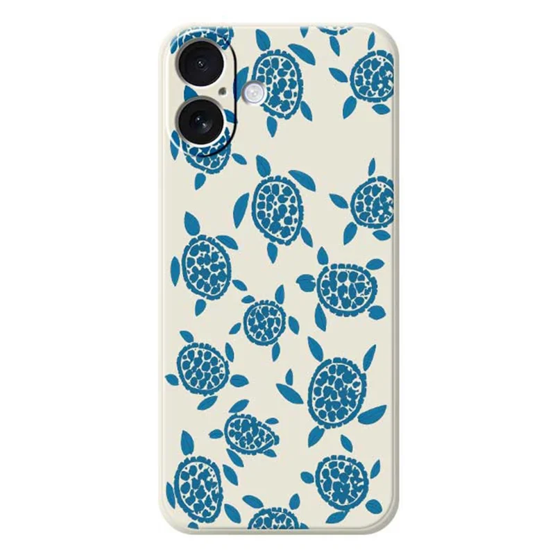 For iPhone 17 Case Blue Turtle Pattern Printing Straight Edge TPU Phone Back Cover - Beige