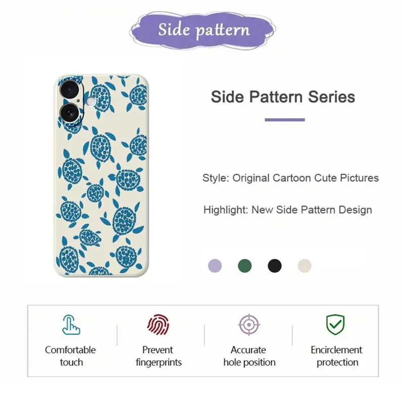For iPhone 17 Case Blue Turtle Pattern Printing Straight Edge TPU Phone Back Cover - Beige