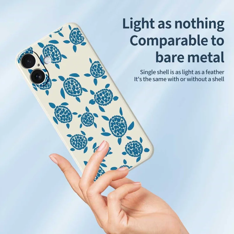 For iPhone 17 Case Blue Turtle Pattern Printing Straight Edge TPU Phone Back Cover - Beige