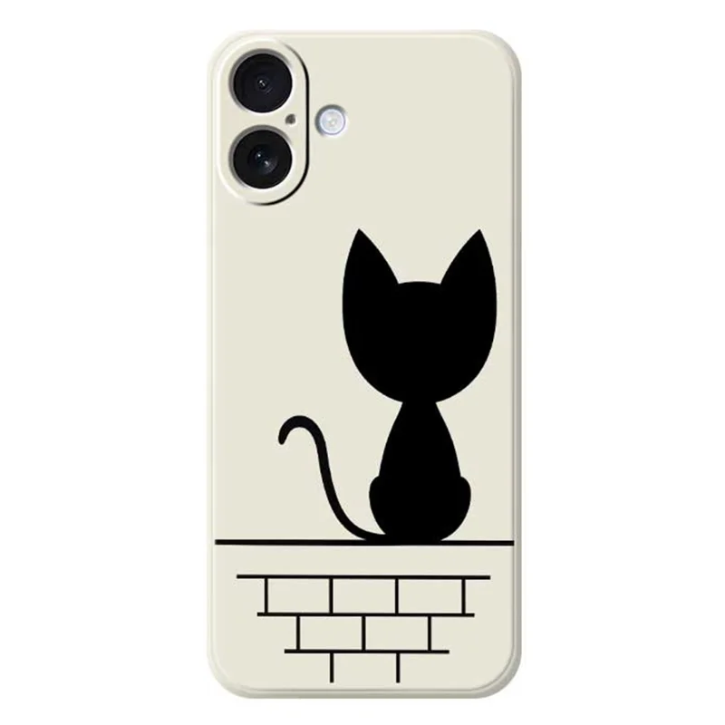 For iPhone 17 Case Black Cat on the Wall Pattern Printing Straight Edge TPU Phone Back Cover - Beige