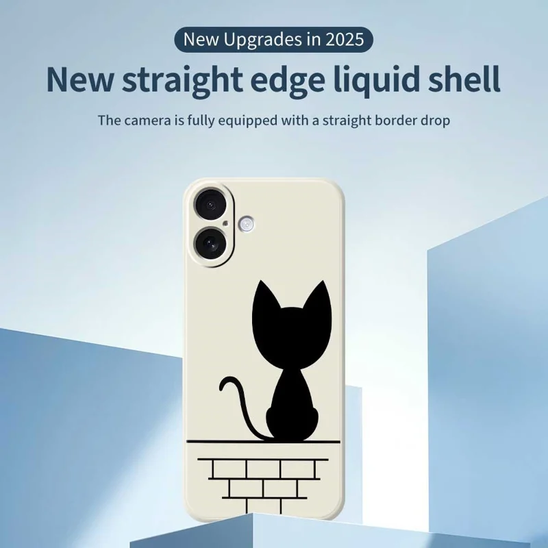For iPhone 17 Case Black Cat on the Wall Pattern Printing Straight Edge TPU Phone Back Cover - Beige
