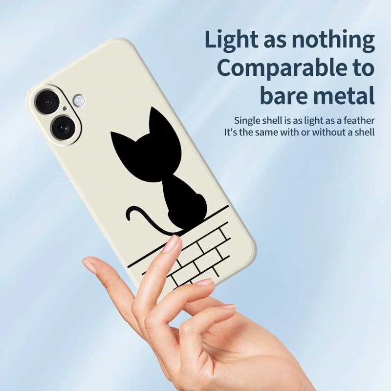 For iPhone 17 Case Black Cat on the Wall Pattern Printing Straight Edge TPU Phone Back Cover - Beige