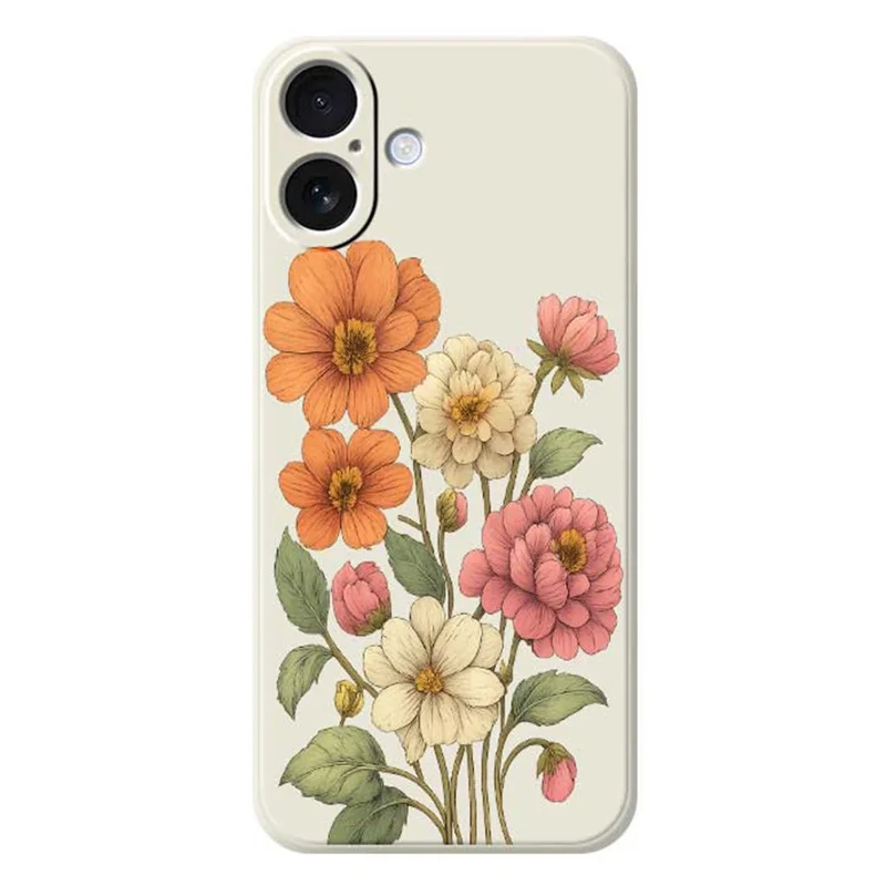 For iPhone 17 Case Beautiful Flowers Pattern Printing Straight Edge TPU Phone Back Cover - Beige