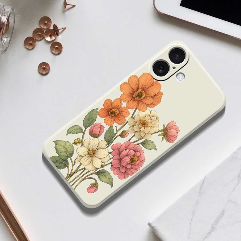 For iPhone 17 Case Beautiful Flowers Pattern Printing Straight Edge TPU Phone Back Cover - Beige