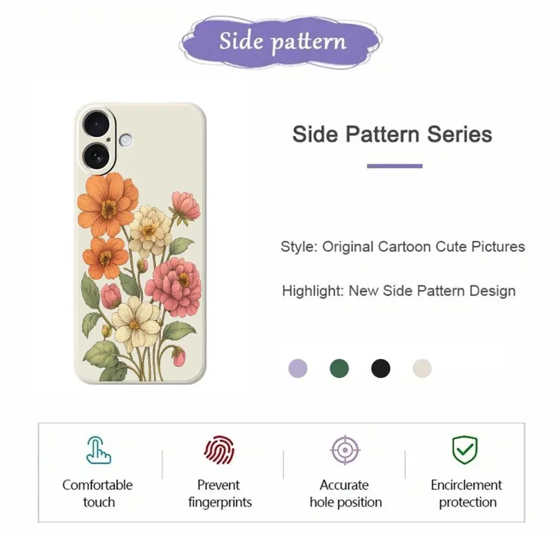For iPhone 17 Case Beautiful Flowers Pattern Printing Straight Edge TPU Phone Back Cover - Beige