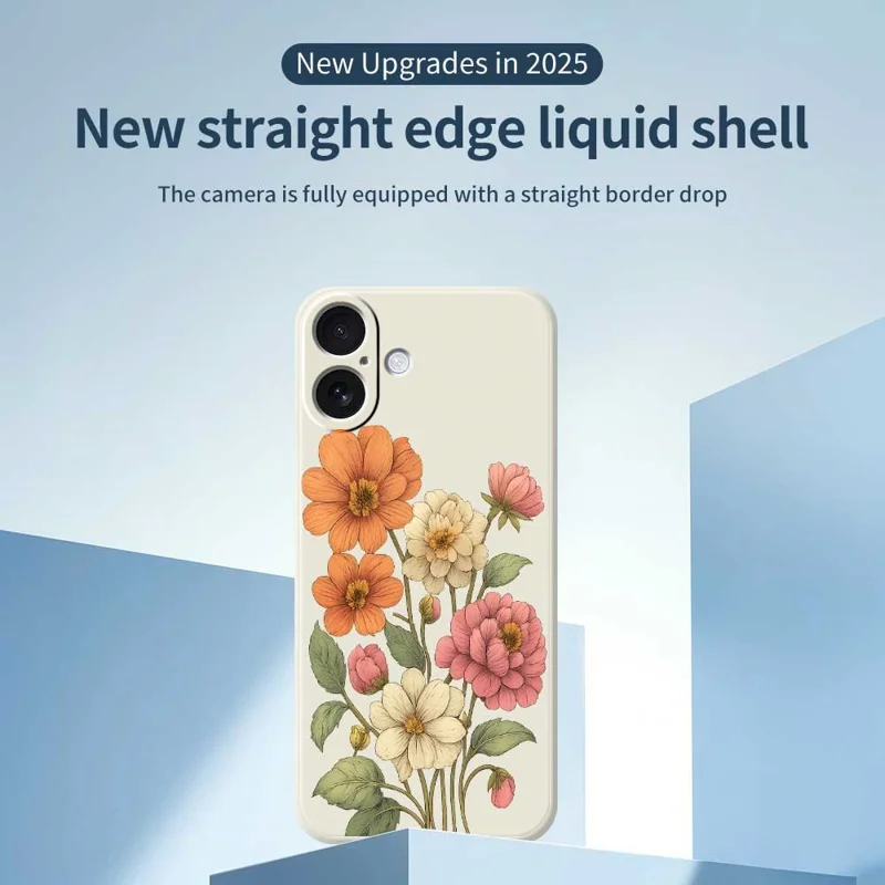 For iPhone 17 Case Beautiful Flowers Pattern Printing Straight Edge TPU Phone Back Cover - Beige