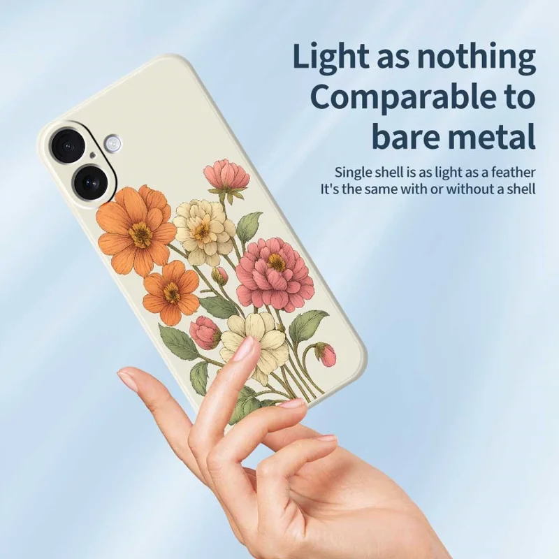 For iPhone 17 Case Beautiful Flowers Pattern Printing Straight Edge TPU Phone Back Cover - Beige