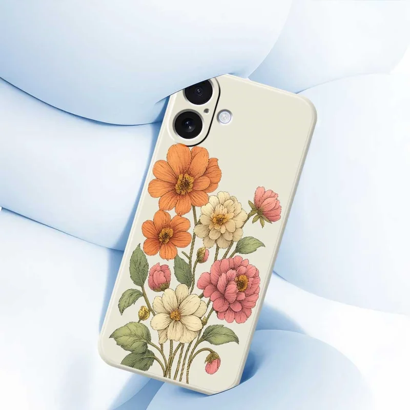 For iPhone 17 Case Beautiful Flowers Pattern Printing Straight Edge TPU Phone Back Cover - Beige
