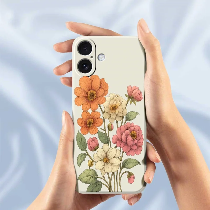 For iPhone 17 Case Beautiful Flowers Pattern Printing Straight Edge TPU Phone Back Cover - Beige
