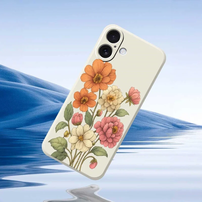 For iPhone 17 Case Beautiful Flowers Pattern Printing Straight Edge TPU Phone Back Cover - Beige