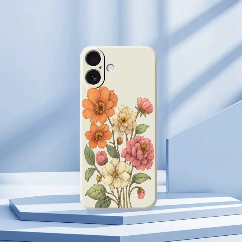 For iPhone 17 Case Beautiful Flowers Pattern Printing Straight Edge TPU Phone Back Cover - Beige
