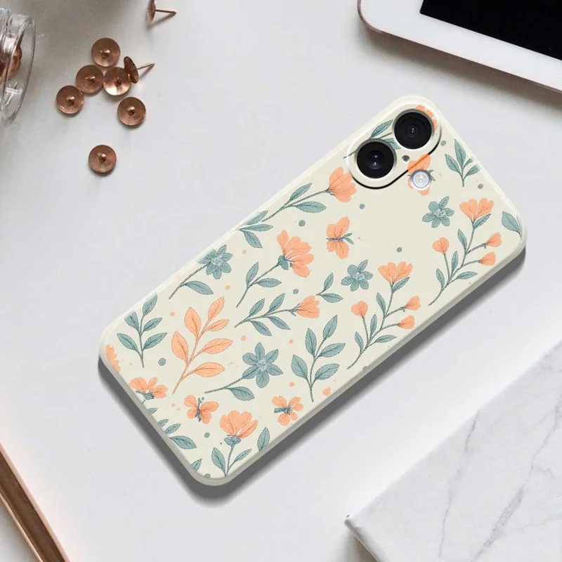 For iPhone 17 Case Yellow Flowers Pattern Printing Straight Edge TPU Phone Back Cover - Beige