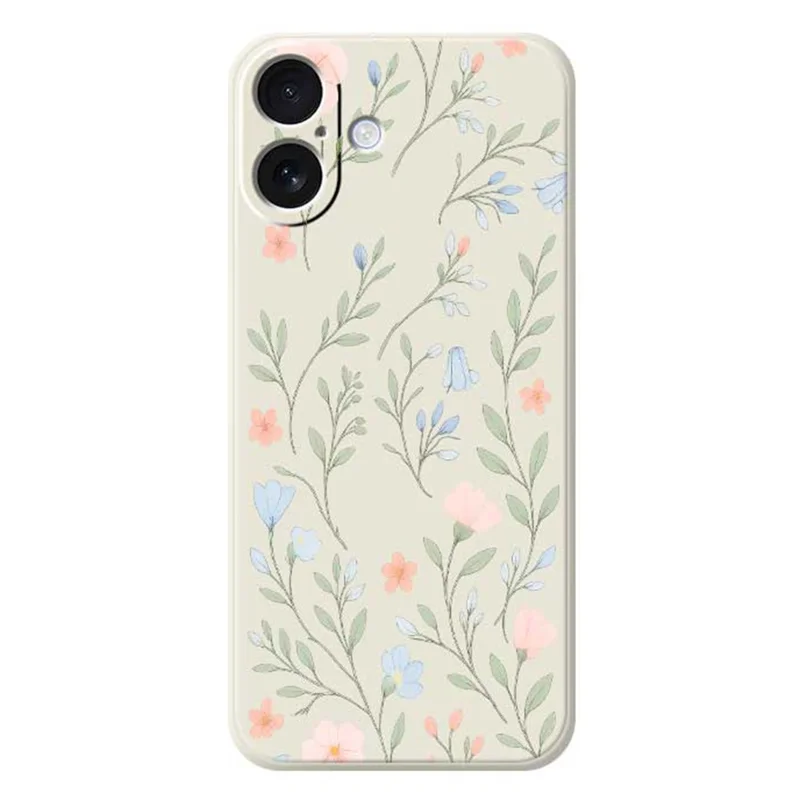 For iPhone 17 Case Pink Blue Flowers Pattern Printing Straight Edge TPU Phone Back Cover - Beige