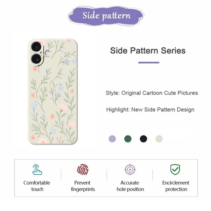 For iPhone 17 Case Pink Blue Flowers Pattern Printing Straight Edge TPU Phone Back Cover - Beige