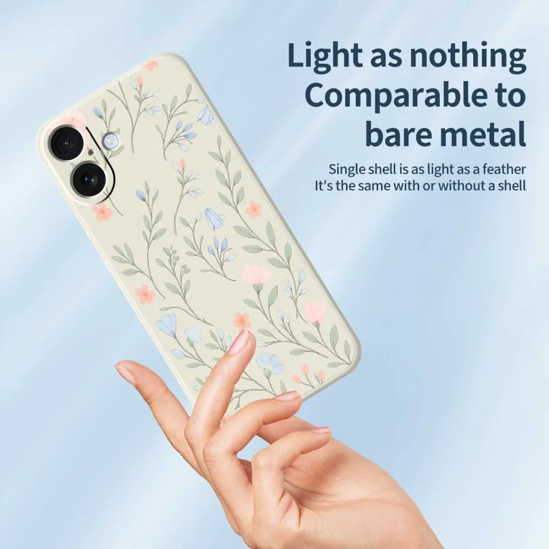 For iPhone 17 Case Pink Blue Flowers Pattern Printing Straight Edge TPU Phone Back Cover - Beige
