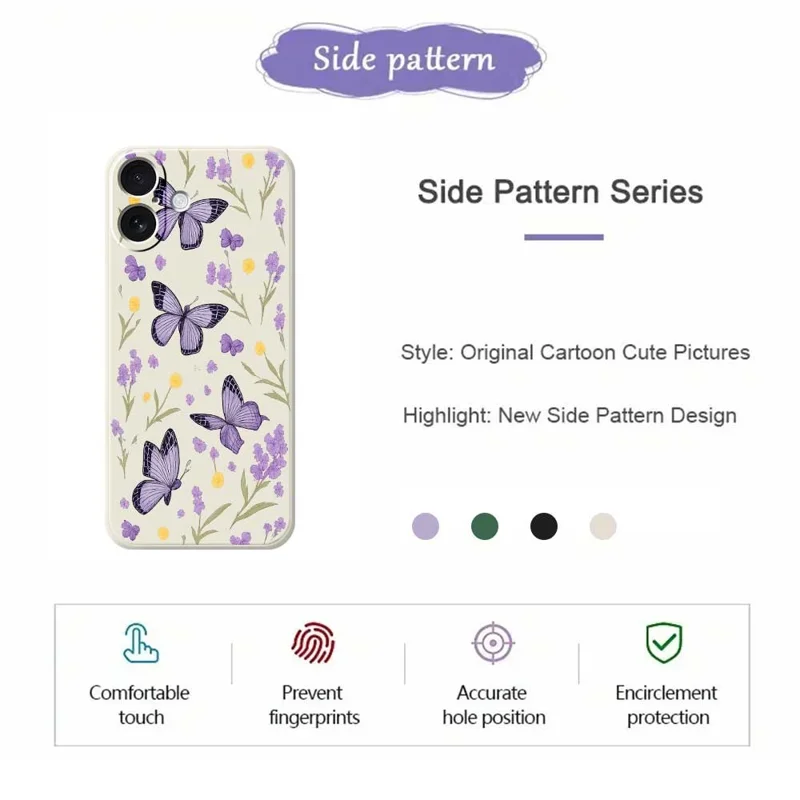 Handyhülle für iPhone 17 in Beige mit lila Schmetterlingen - Durchsichtiges TPU Rückcover mit Schmetterlingsmuster
