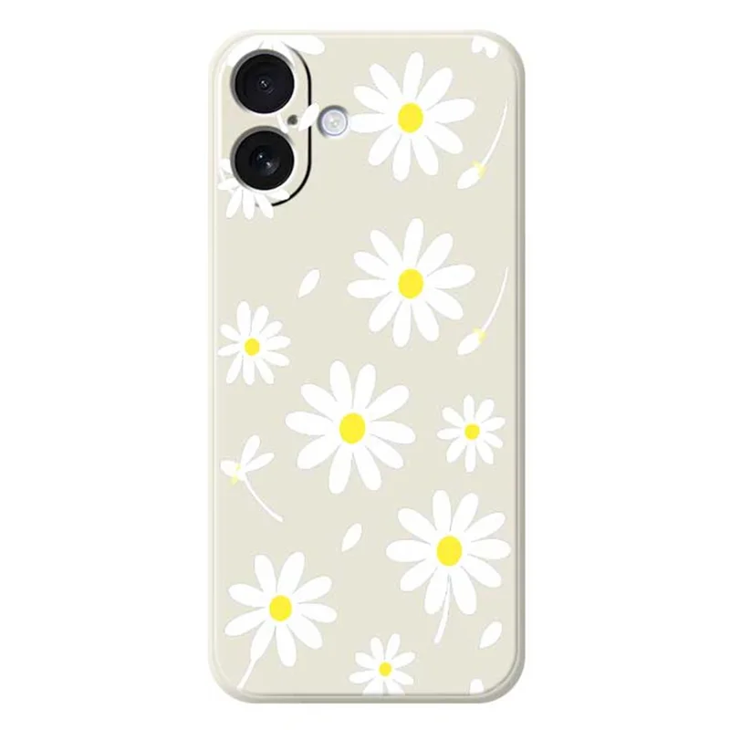 For iPhone 17 Case White Daisy Pattern Printing Straight Edge TPU Phone Back Cover - Beige