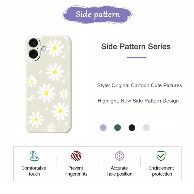 For iPhone 17 Case White Daisy Pattern Printing Straight Edge TPU Phone Back Cover - Beige