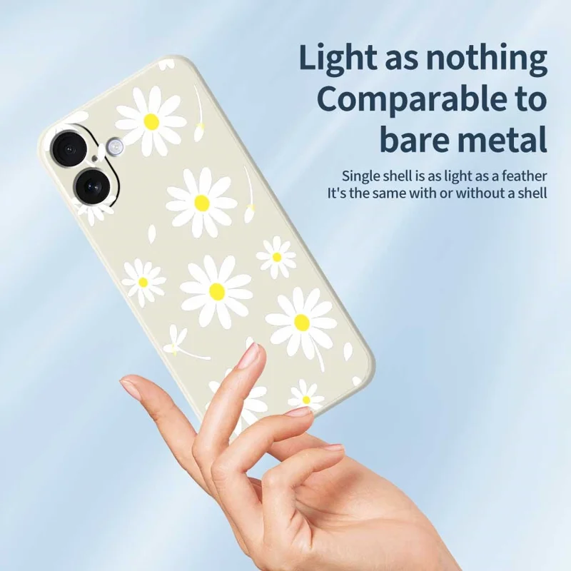 For iPhone 17 Case White Daisy Pattern Printing Straight Edge TPU Phone Back Cover - Beige