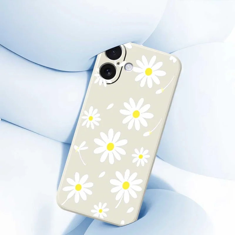For iPhone 17 Case White Daisy Pattern Printing Straight Edge TPU Phone Back Cover - Beige