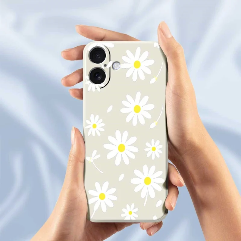 For iPhone 17 Case White Daisy Pattern Printing Straight Edge TPU Phone Back Cover - Beige