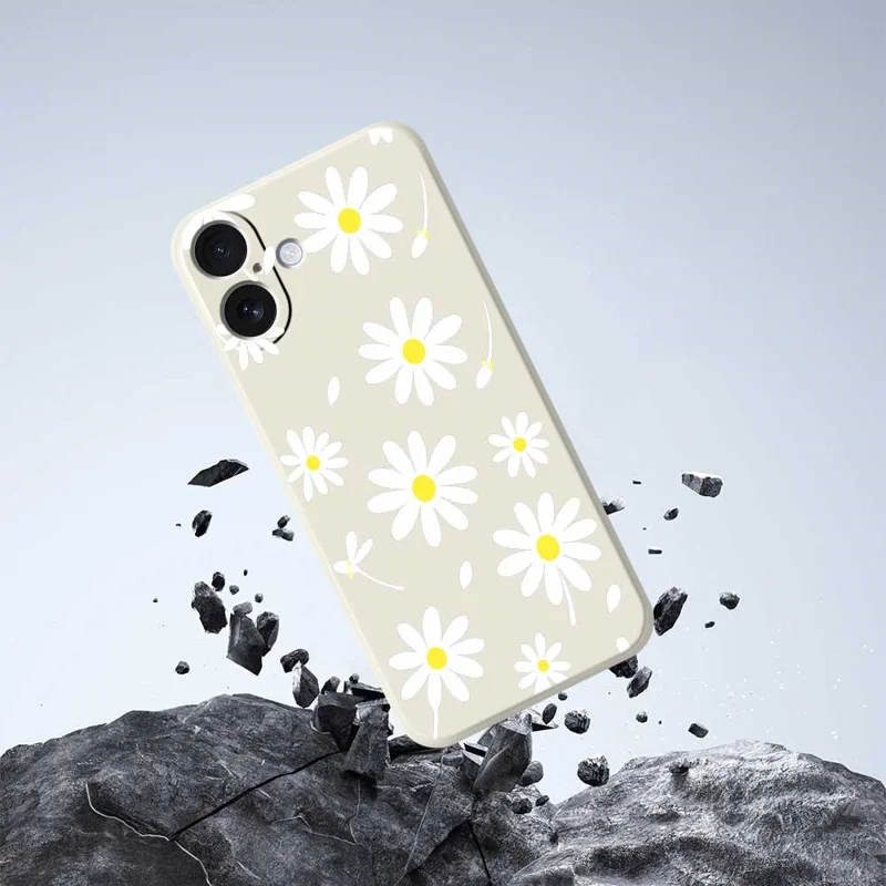 For iPhone 17 Case White Daisy Pattern Printing Straight Edge TPU Phone Back Cover - Beige