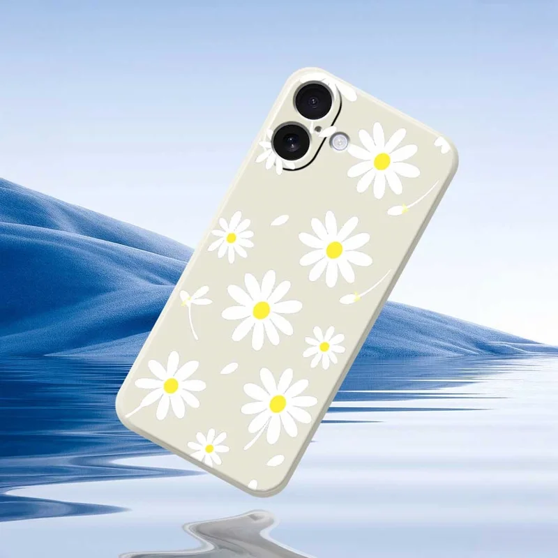 For iPhone 17 Case White Daisy Pattern Printing Straight Edge TPU Phone Back Cover - Beige