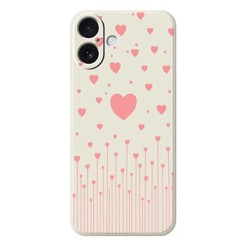For iPhone 17 Case Pink Love Pattern Printing Straight Edge TPU Phone Back Cover - Beige