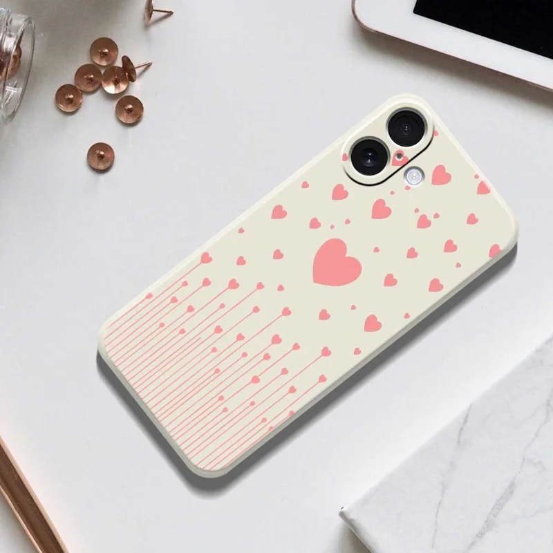 For iPhone 17 Case Pink Love Pattern Printing Straight Edge TPU Phone Back Cover - Beige