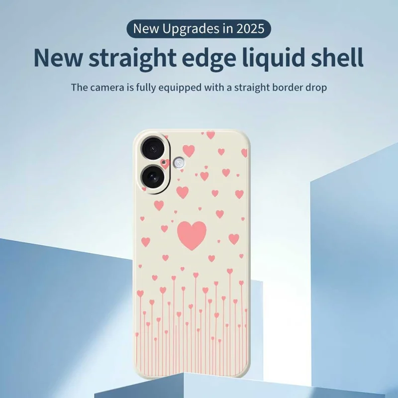 For iPhone 17 Case Pink Love Pattern Printing Straight Edge TPU Phone Back Cover - Beige