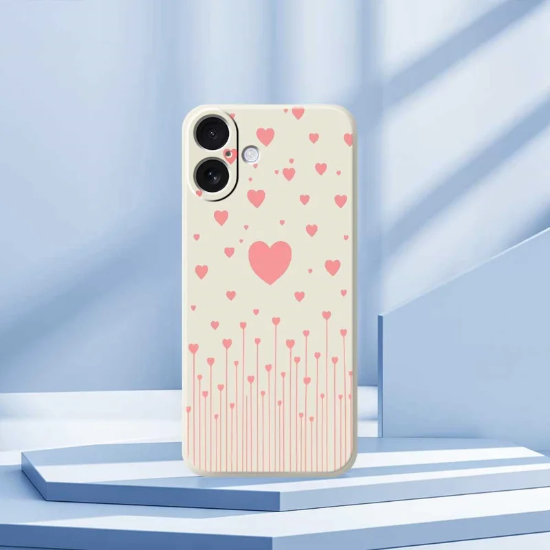 For iPhone 17 Case Pink Love Pattern Printing Straight Edge TPU Phone Back Cover - Beige